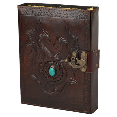 Carnet Vintage OVERDOSE Deckle Double Dragon en Cuir - Journal de Voyage 6x8 pouces