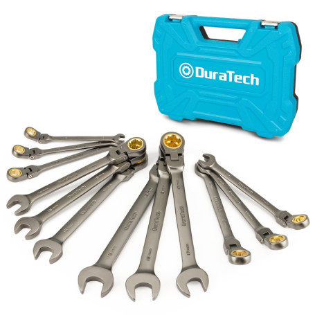 Jeu de 12 clés à cliquet flexible DURATECH - Antidérapantes, 72 dents, 8-19 mm