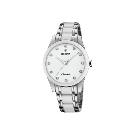 Montre Femme Festina en Acier Inoxydable Blanc avec Crystals Swarovski