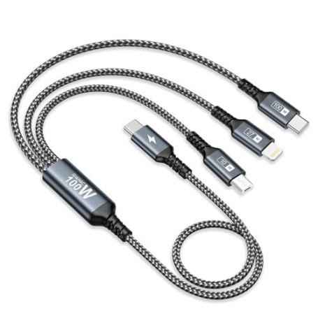 Câble Chargeur Multi Embout GIANAC 100W - 50 cm USB C, Lightning et Micro