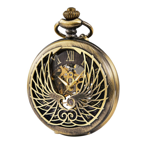 Montre de Poche Mécanique TREEWETO avec Chiffres Romains et Ailes d'Aigle - Bronze