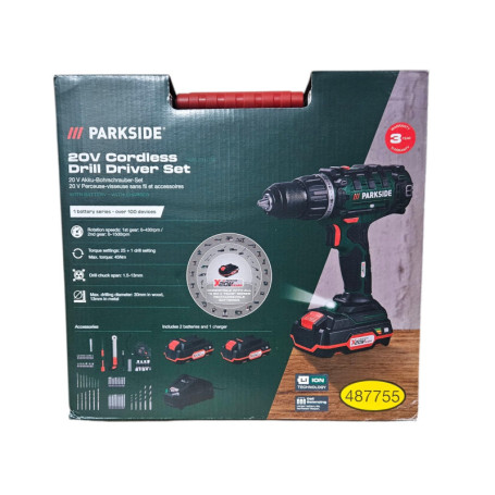Perceuse-visseuse sans fil Parkside X20V PABS 20-Li avec 2 batteries et 73 accessoires