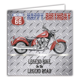Carte d'anniversaire Argentée Route 66 avec Enveloppe - Moto Harley-Davidson