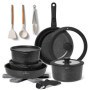 Ensemble de Batterie de Cuisine Antiadhésive 18 Pièces avec Poignées Amovibles - Compatible Induction