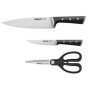 Tefal Ice Force Set de 3 Couteaux et Ciseaux de Cuisine en Acier Inoxydable