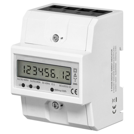 Compteur Électrique Triphasé Miratic 100A avec Écran LCD pour Rail DIN