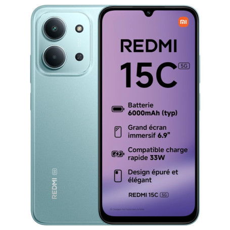 Xiaomi Redmi 15C 5G - Smartphone 4 Go RAM, 128 Go, Écran 6,9" 120 Hz, Double Caméra 50 MP, Vert