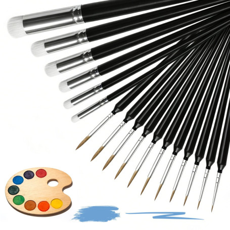 Set de 17 Pinceaux Fins Professionnels pour Peinture Acrylique et Aquarelle