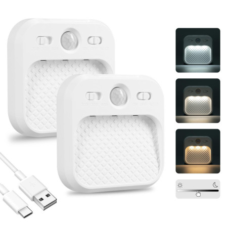 Veilleuse Rechargeable avec Détecteur de Mouvement - 2 Pack Dimmable et Magnétique