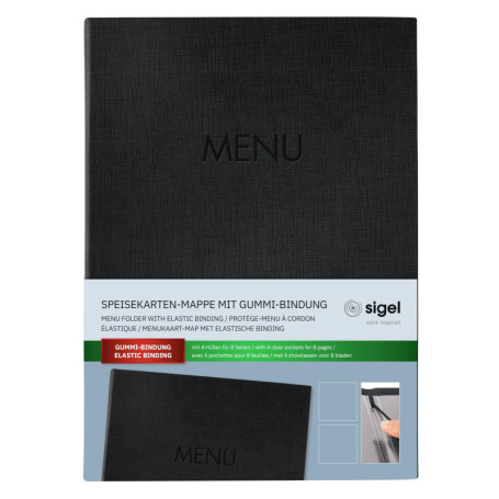 Protège-menu A4 Sigel avec 2 pochettes transparentes - Noir