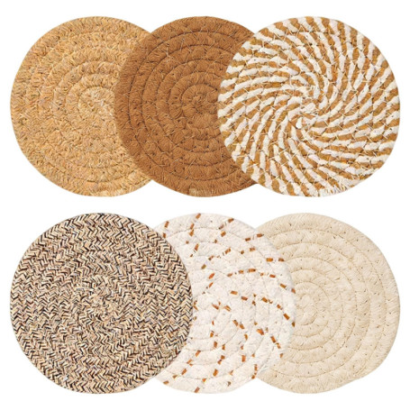 Lot de 6 Dessous de Verre Tissés en Coton Kaki - Absorbants et Résistants à la Chaleur