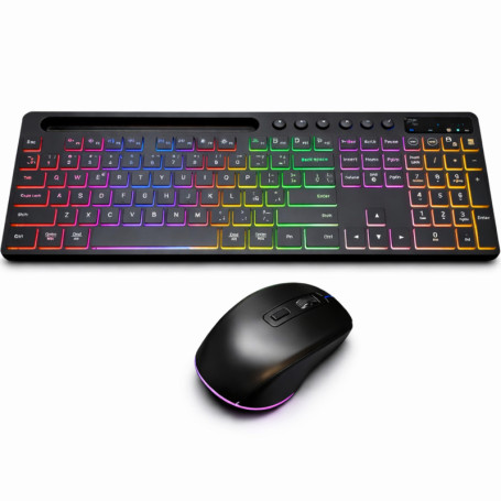 Combo Clavier et Souris Sans Fil Utilify avec Rétroéclairage RGB et Support pour Tablette