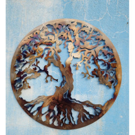 Décoration Murale Arbre de Vie en Métal - Couleurs Chaleureuses 70 cm