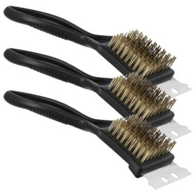 QWORK Lot de 3 Brosses à Gril en Laiton avec Grattoir en Acier Inoxydable