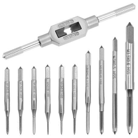 Jeu de 10 Tarauds Métriques HSS M1-M3.5 avec Clé Réglable - Outil Professionnel QWORK