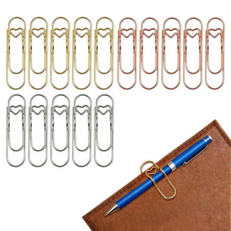 Trombones Métalliques HAOXYO - 15 Clips Colorés en Forme de Cœur pour Organisation