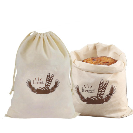 Sac à Pain en Lin Réutilisable - 2 Pièces avec Cordon de Serrage