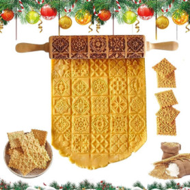 Rouleau à Pâtisserie en Bois avec Motif de Noël - 35 cm