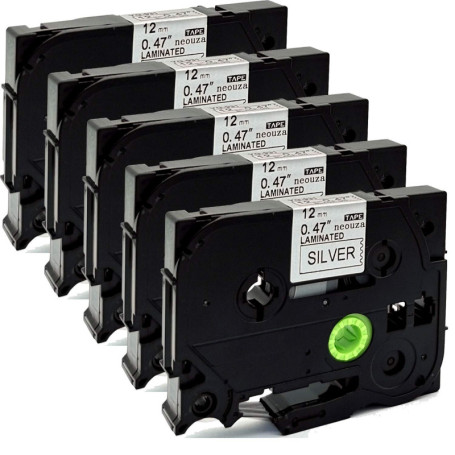 Lot de 5 cartouches de ruban adhésif plastifié NEOUZA pour Brother P-Touch - 12 mm x 8 m