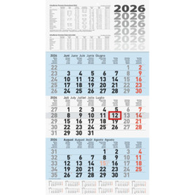 Calendrier 3 mois 2026 BRUNNEN - Bleu, 300 x 560 mm avec curseur de date