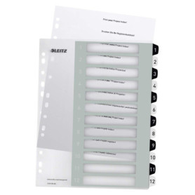 Intercalaires A4 Leitz 1-12 Imprimables Extra-Larges en Plastique Blanc/Noir