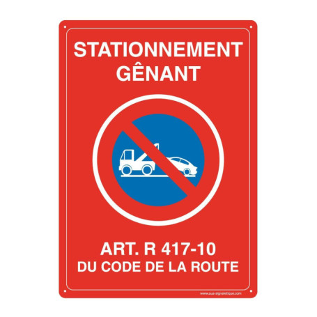 Panneau de Signalisation Prépercé Stationnement Gênant - PVC Rigide 150x210 mm