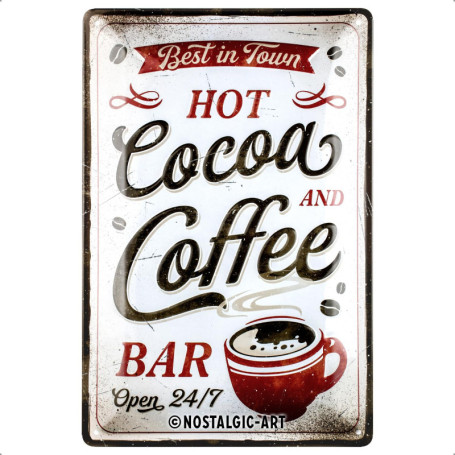 Plaque Métal Rétro Hot Cocoa & Coffee - Décoration Vintage pour Amateurs de Café