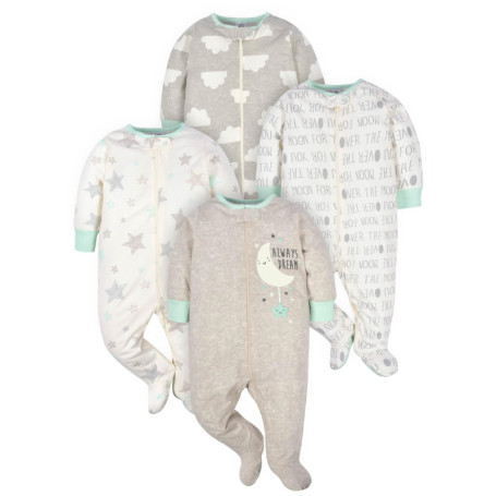 Lot de 4 grenouillères Gerber pour bébé avec motif éléphants et moufles anti-griffures