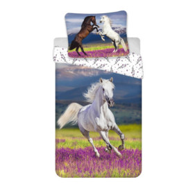 Parure de lit enfant Cheval - Housse de couette 140x200 cm et taie 70x90 cm en coton