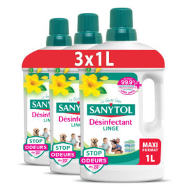 Sanytol Désinfectant Linge Stop Odeurs - Parfum Printemps - Lot de 3 x 1L