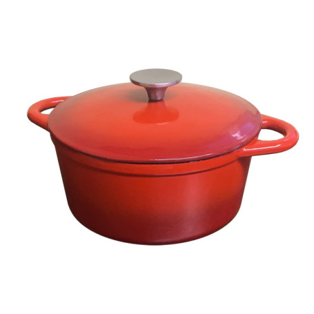 Cocotte Ronde en Émail Rouge Dégradé 20 cm avec Couvercle Inox