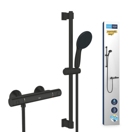 Ensemble Douche GROHE Precision Start Noir Mat avec Thermostatique et Pommeau Rond