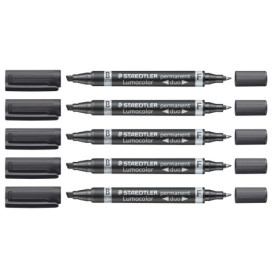 Marqueurs Permanents Staedtler Lumocolor Duo - 5 Noir Rechargeables