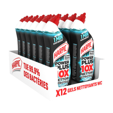 Harpic Gel WC Power Plus - Nettoyant Antibactérien Lot de 12 pour Taches Tenaces