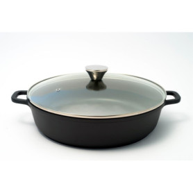 Mijoteuse Basse 36 cm en Fonte Aluminium avec Couvercle en Verre - 6,5 Lt