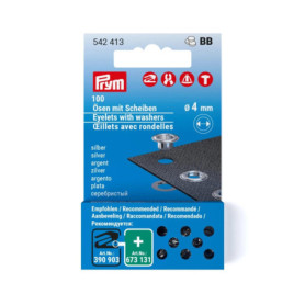 Recharge d'Œillets Argentés avec Rondelles - Prym 4 mm