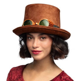 Chapeau Steampunk Marron avec Lunettes pour Adultes - Boland