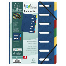 Trieur Harmonika Exacompta Bleu avec Élastiques et Compartiments A4