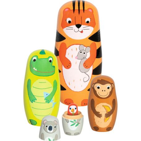 Poupées Matriochka en Bois Goki - Jeu d'Empilage d'Animaux Colorés