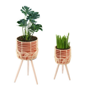 Support à Plantes en Rotin Synthétique - Set de 2 pour Intérieur et Extérieur