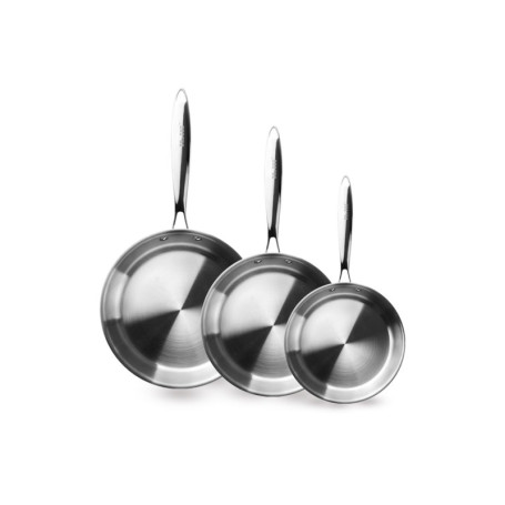 Lot de 3 poêles en acier inoxydable triply - 20, 24 et 26 cm