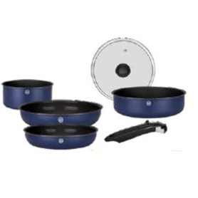 Batterie de Cuisine Sitram en Aluminium Recyclé Bleu - 6 Pièces avec Manche Amovible
