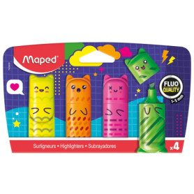 Lot de 4 Mini Surligneurs Fluo Kawaï - Couleurs Vives et Compactes
