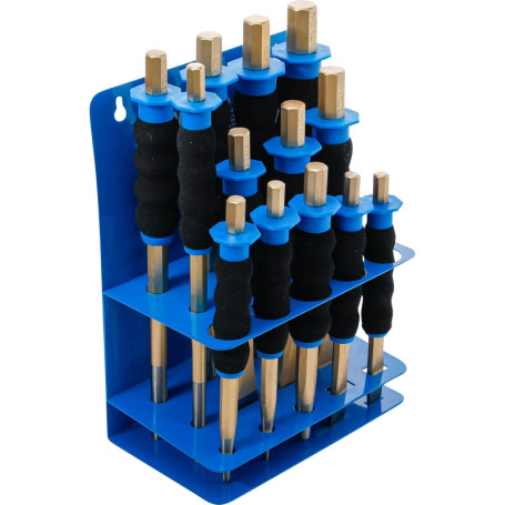 BGS 74596 - Ensemble de Chasse-Goupilles et Burins Plat avec Protection des Mains - 13 Pièces