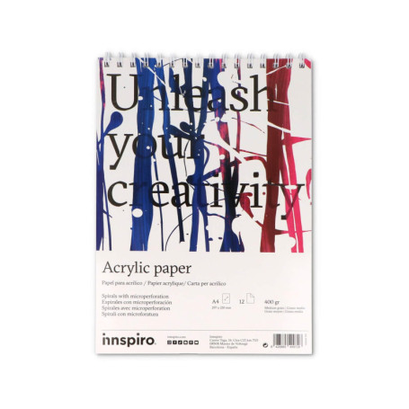 Bloc de Papier Acrylique A4 INNSPIRO - 12 Pages 400g pour Techniques Humides