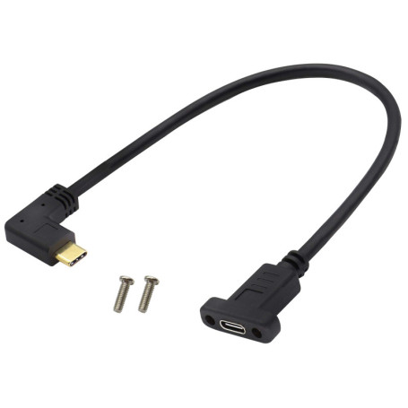 Câble USB Type C 3.1 Mâle à Femelle 90 Degrés pour Montage sur Panneau - 0.3M