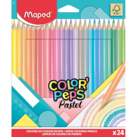 Crayons de Couleur Pastels Color'Peps - Pochette de 24 Crayons Ergonomiques en Bois