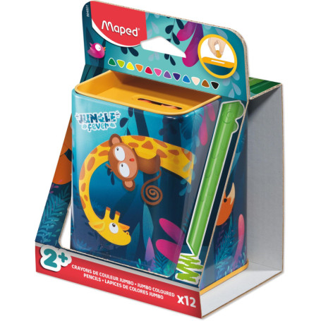 Maped Crayons de Couleur Infinity Jumbo - 12 Pièces, Zéro Déchet, Ergonomiques