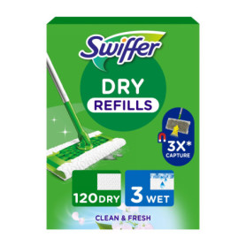 Swiffer Kit de Lingettes Attrape-Poussière - 120 Sèches et 3 Humides