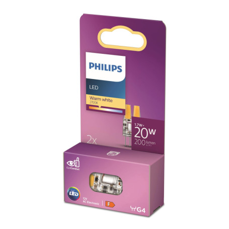 Ampoule LED Philips G4 20W - Équivalent Halogène 100W - Blanc Chaud 2700K - Pack de 2